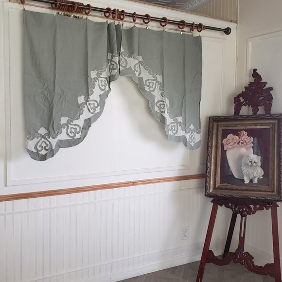 Vintage JC Penney Linen Swag Curtains with Sheer Inset 70 x 38 Sage Green - Picture 1 of 8